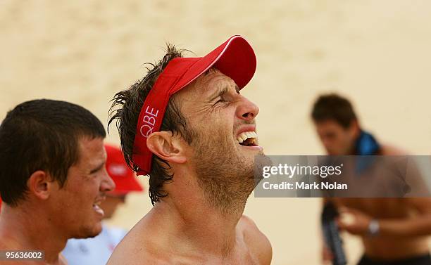 Jude Bolton takes a break during a Sydney Swans AFL training session at the Kurnell sand dunes on January 8, 2010 in Sydney, Australia.