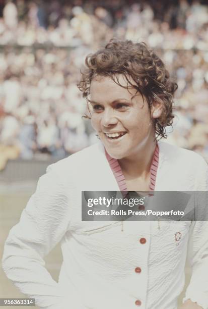 Australian tennis player Evonne Goolagong pictured after beating Chris Evert of the United States 4-6, 6-3, 6-4 in the semifinals of the Ladies'...