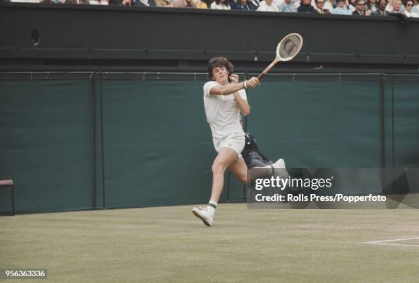 Italian tennis player Adriano Panatta pictured in action during progress to reach the third round of the Men's Singles tournament at the Wimbledon...