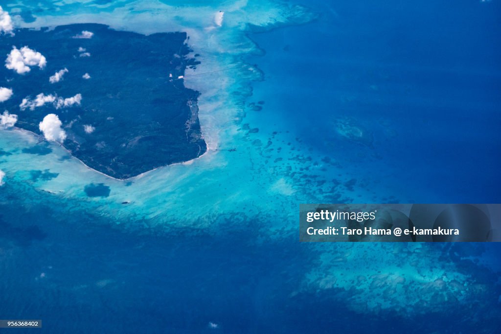 Laut Island in South China Sea in Indonesia daytime aerial view from airplane