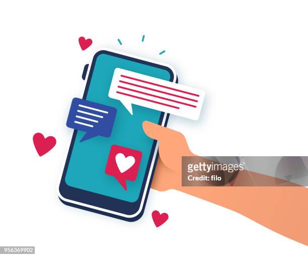 ilustrações de stock, clip art, desenhos animados e ícones de mobile dating phone app - instant messaging