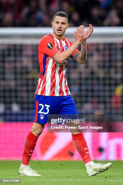 Victor Machin, Vitolo, of Atletico de Madrid reacts during the UEFA Europa League 2017-18 semi-finals match between Atletico de Madrid and Arsenal FC...