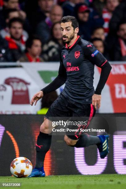 Henrikh Mkhitaryan of Arsenal FC in action during the UEFA Europa League 2017-18 semi-finals match between Atletico de Madrid and Arsenal FC at Wanda...