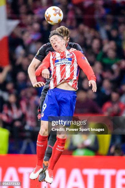 Fernando Torres of Atletico de Madrid fights for the ball with Calum Chambers of Arsenal FC during the UEFA Europa League 2017-18 semi-finals match...