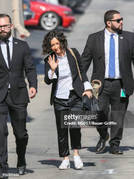 Sara Gilbert is seen arriving at 'Jimmy Kimmel Live' on May 08, 2018 in Los Angeles, California.