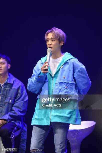 Member Chunji of South Korean boy band Teen Top attends the showcase of mini album 'Seoul Night' at SAC art center on May 8, 2018 in Seoul, South...