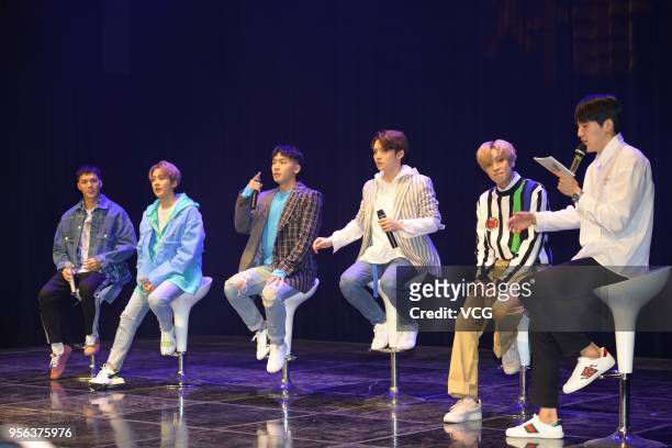 Members C.A.P, Chunji, Changjo, Ricky and Niel of South Korean boy band Teen Top attend the showcase of mini album 'Seoul Night' at SAC art center on...