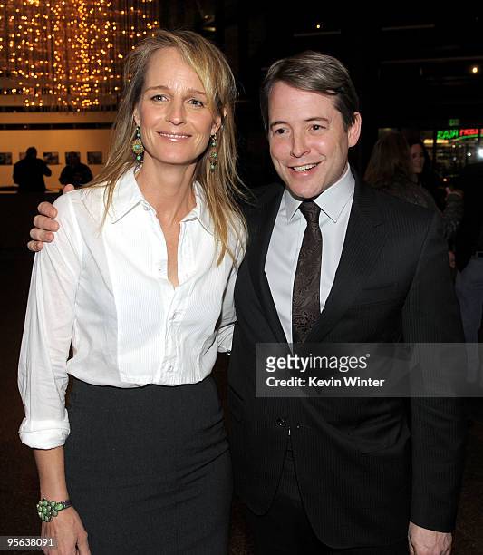 Actors Helen Hunt and Matthew Broderick pose at the afterparty for the premiere of Magnolia Pictures' "Wonderful World" at the DGA on January 7 in...