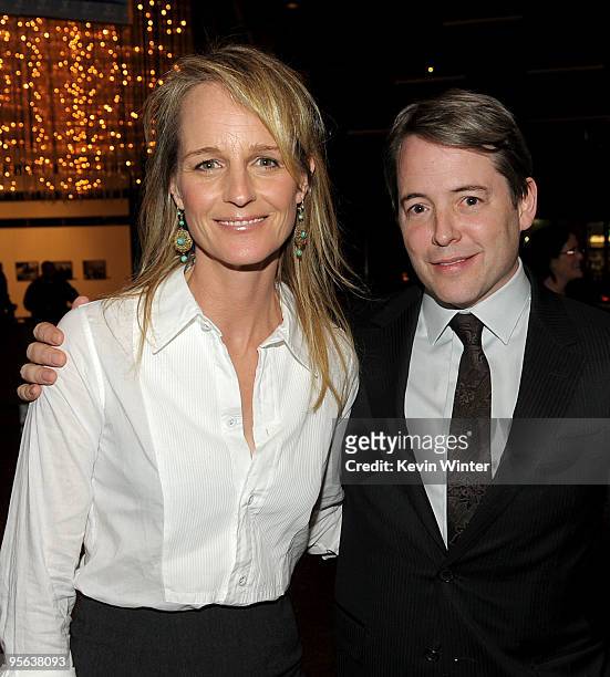 Actors Helen Hunt and Matthew Broderick pose at the afterparty for the premiere of Magnolia Pictures' "Wonderful World" at the DGA on January 7 in...