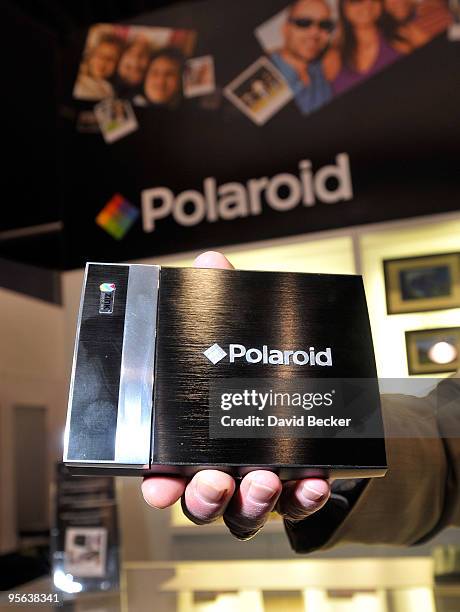 Polaroid's Pogo Pro a 3x4 inch printer on display at the Polaroid booth at the 2010 International Consumer Electronics Show at the Las Vegas...