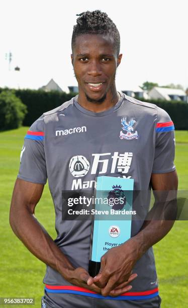 Wilfried Zaha of Crystal Palace is awarded with the EA SPORTS Player of the Month for April on May 8, 2018 in Beckenham, England.