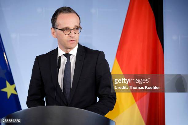 German Foreign Minister Heiko Maas speaks to the media at the Federal Foreign Office on May 9, 2018 in Berlin, Germany. Maas said that Germany would...