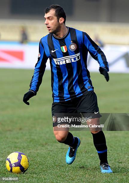 Goran Pandev of FC Inter Milan in action during the Serie A match between AC Chievo Verona and FC Inter Milan at Stadio Marc'Antonio Bentegodi on...