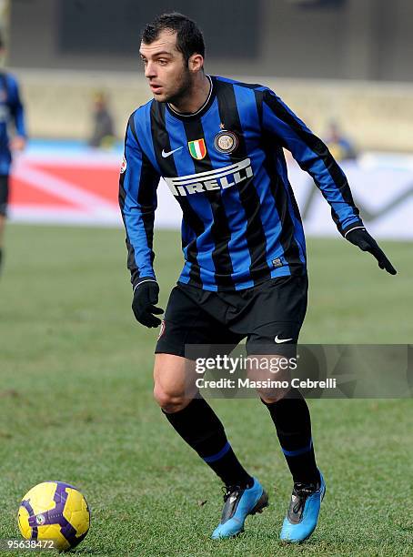 Goran Pandev of FC Inter Milan in action during the Serie A match between AC Chievo Verona and FC Inter Milan at Stadio Marc'Antonio Bentegodi on...