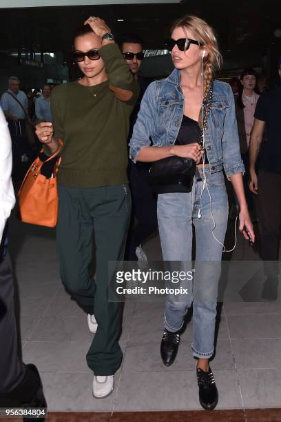 Irina Shayk and Stella Maxwell are seen arriving at Nice Airport during the 71st annual Cannes Film Festival at Nice Airport on May 9, 2018 in Nice,...