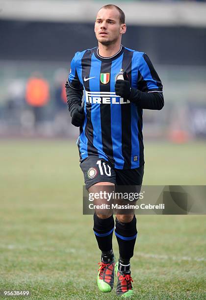 Wesley Sneijder of FC Inter Milan during the Serie A match between AC Chievo Verona and FC Inter Milan at Stadio Marc'Antonio Bentegodi on January 6,...