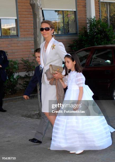 Princess Elena of Spain and her children Juan Froilan and Victoria Federica attend Victoria Federica de Marichalar y de Borbon first Holy Communion...