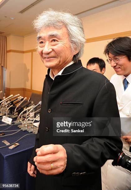 Japanese conductor Seiji Ozawa speaks during a press conference at a Tokyo hotel on January 7, 2010 in Tokyo, Japan. Ozawa has been diagnosed with...