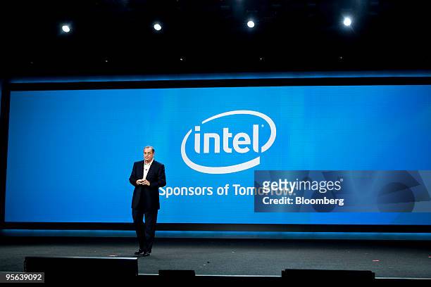 Paul Otellini, chief executive officer of Intel Corp., speaks during the 2010 International Consumer Electronics Show in Las Vegas, Nevada, U.S., on...