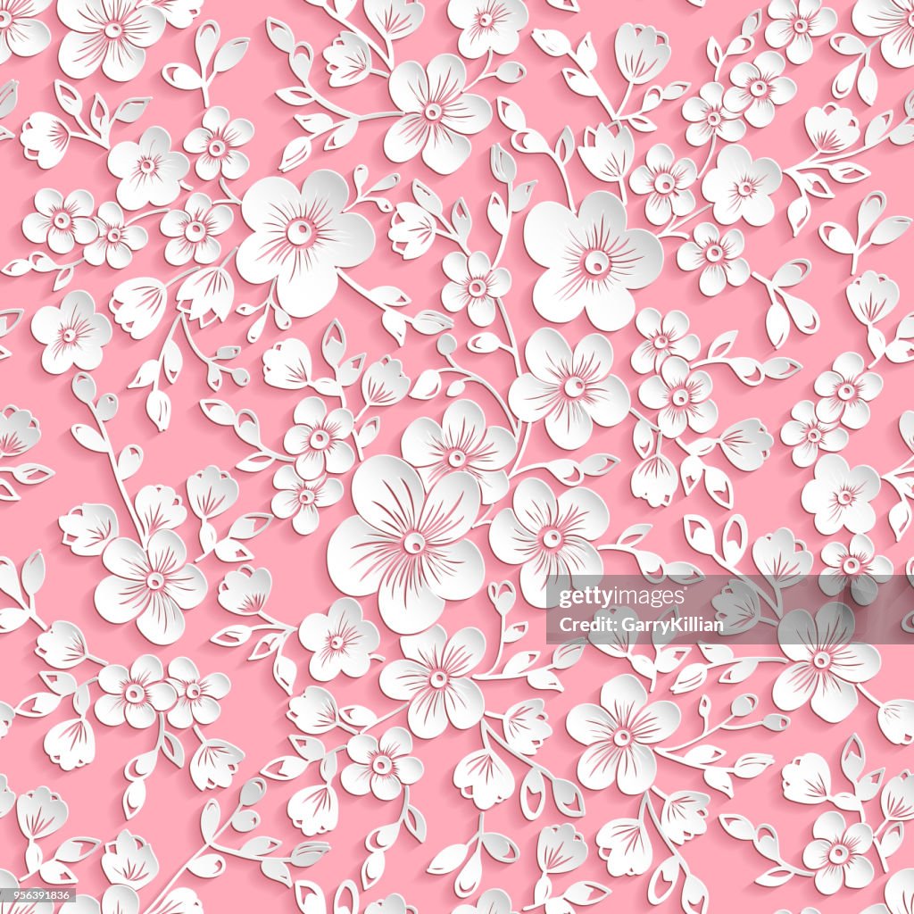 Elemento De Vector Rojo Sakura Flor De Patrones Sin Fisuras Elegante  Textura Para Los Fondos Elementos 3d Con Sombras Y Reflejos Corte De Papel  Flor De Cerezo Ilustración de stock - Getty