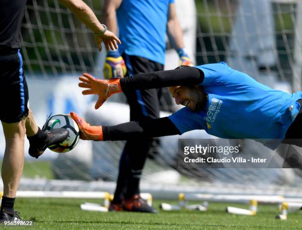 Samir Handanovic of FC Internazionale in action during the FC Internazionale training session at the club's training ground Suning Training Center in...