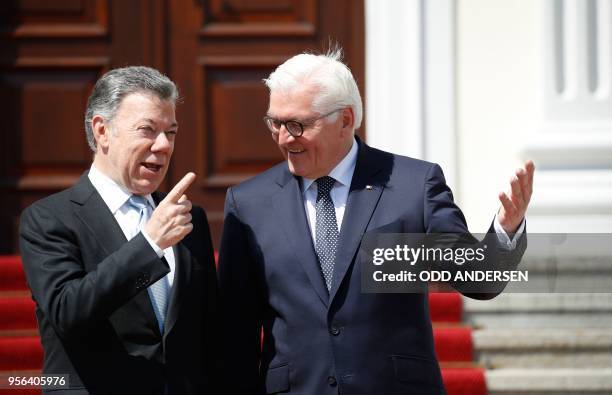 German President Frank-Walter Steinmeier welcomes his Colombian counterpart Juan Manuel Santos in front of the presidential Bellevue Palace in Berlin...