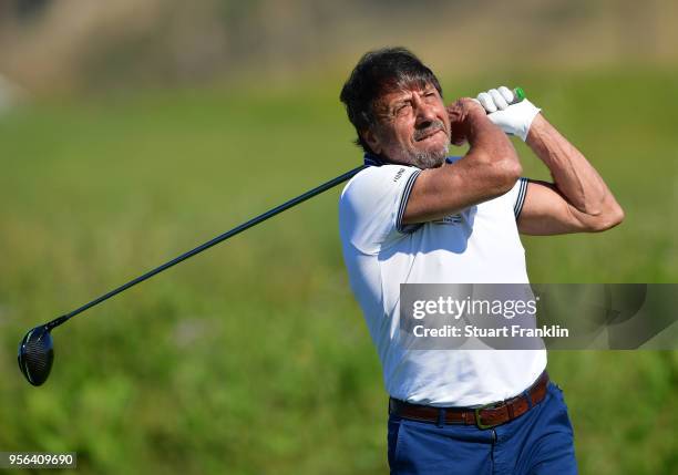 Sir Rocco Forte plays a shot in the pro - am prior to the start of The Rocco Forte Open at the Verdura golf resort on May 9, 2018 in Sciacca, Italy.