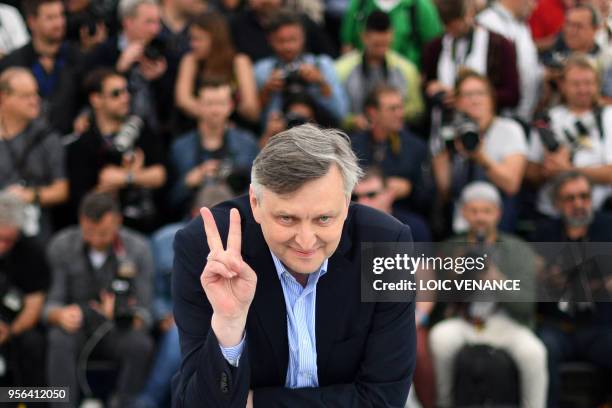 Ukrainian director Sergei Loznitsa poses on May 9, 2018 during a photocall for the film "Donbass" at the 71st edition of the Cannes Film Festival in...
