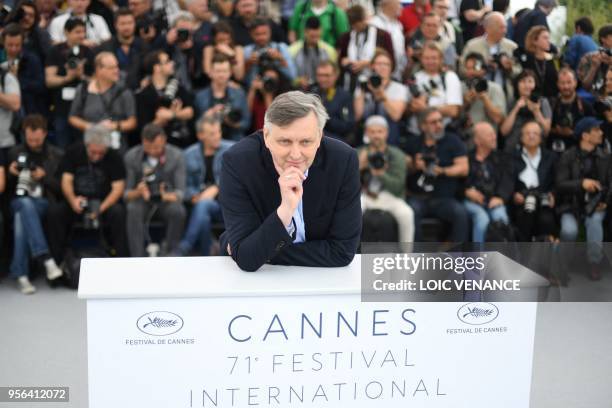 Ukrainian director Sergei Loznitsa poses on May 9, 2018 during a photocall for the film "Donbass" at the 71st edition of the Cannes Film Festival in...