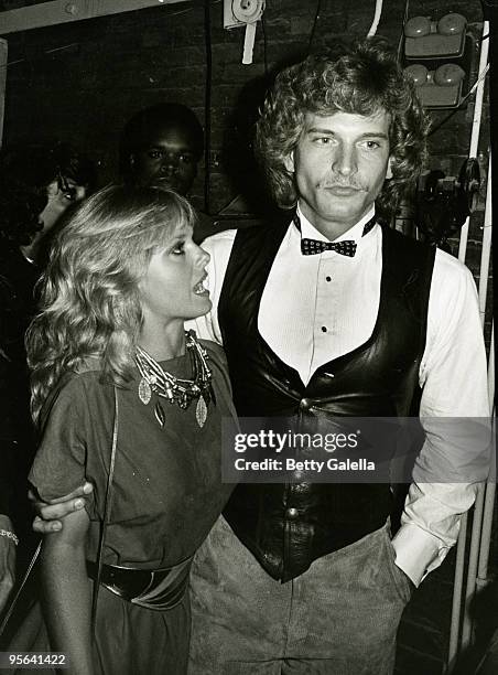 Model Kathy St. George and singer Rex Smith attend the grand re-opening party for Studio 54 on September 15, 1981 in New York City.