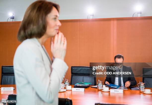 German Foreign Minister Heiko Maas and German Justice Minister Katarina Barley are seen at the start of the weekly cabinet meeting at the Chancellery...