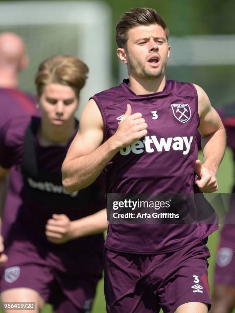 Aaron Cresswell of West Ham United during training at Rush Green on May 9, 2018 in Romford, England.