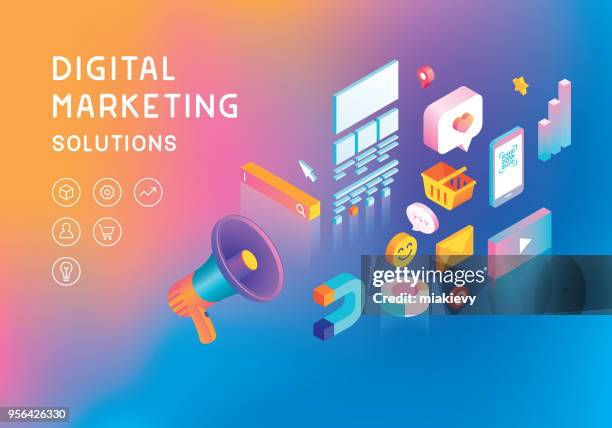 digitale marketing-konzept  - marketing digital stock-grafiken, -clipart, -cartoons und -symbole