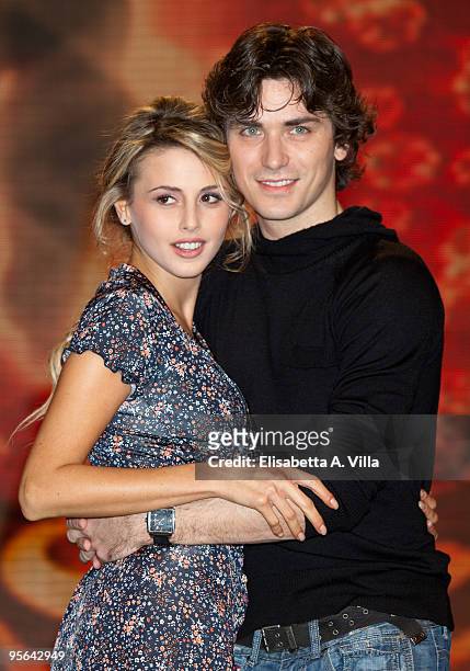 Italian actress Benedetta Valanzano and her dance partner Dmitry Pachomov attend a photocall for the Italian TV show 'Ballando Con Le Stelle' at...