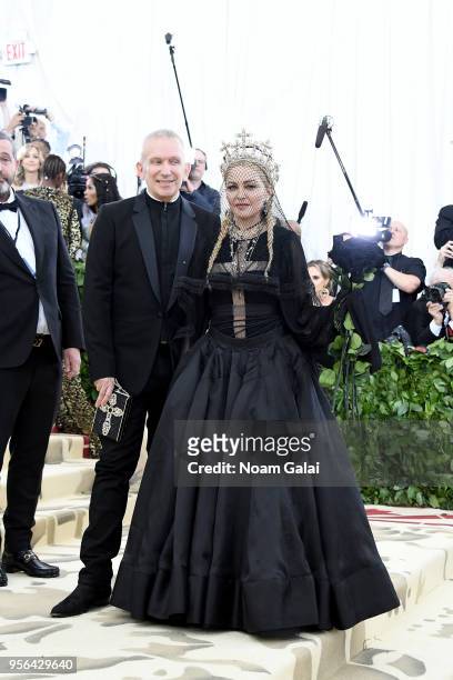 Designer Jean Paul Gaultier and Madonna attend the Heavenly Bodies: Fashion & The Catholic Imagination Costume Institute Gala at The Metropolitan...
