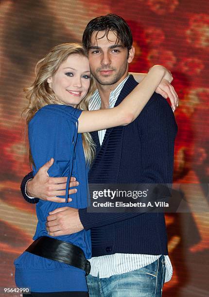 Italian actress Veronica Olivier and her dance partner Raimondo Todaro attend a photocall for the Italian TV show 'Ballando Con Le Stelle' at...