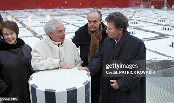 French senator Catherine Tasca French artist Daniel Buren , French Culture minister Frederic Mitterrand and former Culture minister Jack Lang speak...