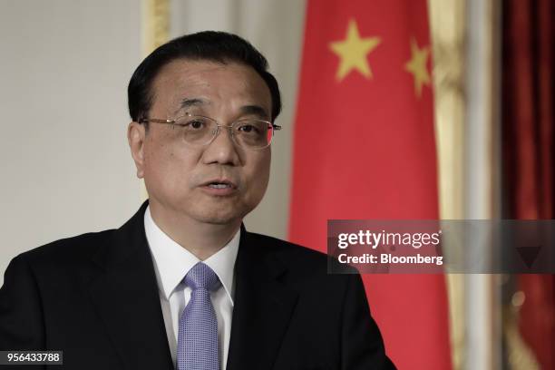 Li Keqiang, China's premier, speaks during a joint news conference following a bilateral summit in Tokyo, Japan, on Wednesday, May 9, 2018. As Abe...