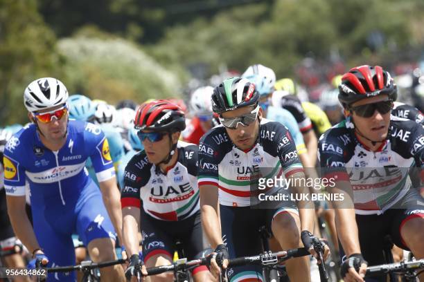 Italy's rider of team UAE emirates Fabio Aru rides with teammates during the 5th stage between Agrigento and Stanta Ninfa of the 101st Giro d'Italia,...