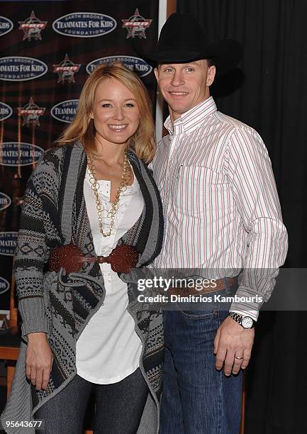 Jewel and Ty Murray attend the PBR & Garth Brooks Teammates For Kids Foundation press conference at Madison Square Garden on January 8, 2010 in New...