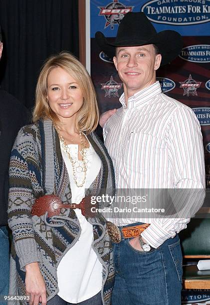 Musician Jewel and Bull Rider Ty Murray attend the PBR & Garth Brooks Teammates For Kids Foundation press conference at Madison Square Garden on...