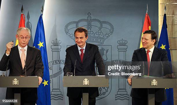 Herman Van Rompuy, president of the European Community, left, speaks during a joint news conference with Jose Luis Rodriguez Zapatero, Spain's prime...