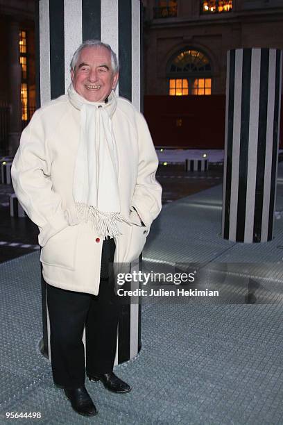 Architect Daniel Buren inaugurates his restored sculpture "Les Deux Plateaux" in the Palais Royal gardens on January 8, 2010 in Paris, France.