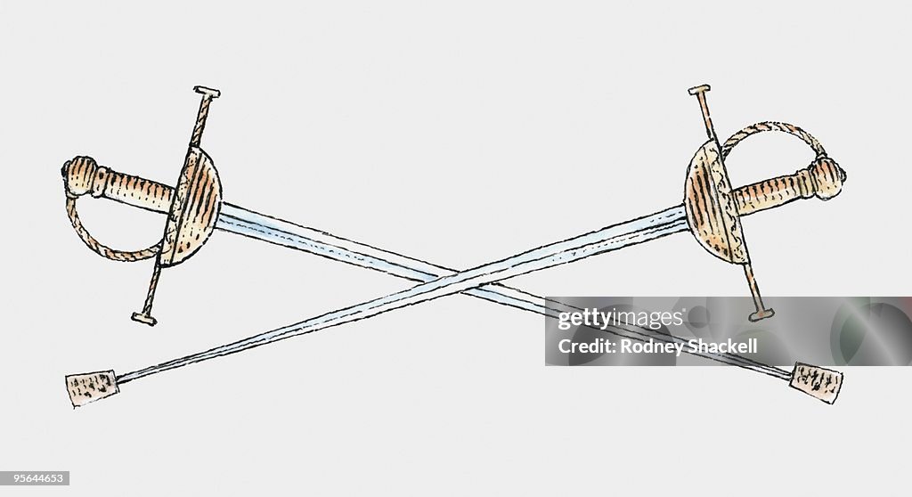 Illustration of two crossed swords with corks on tips