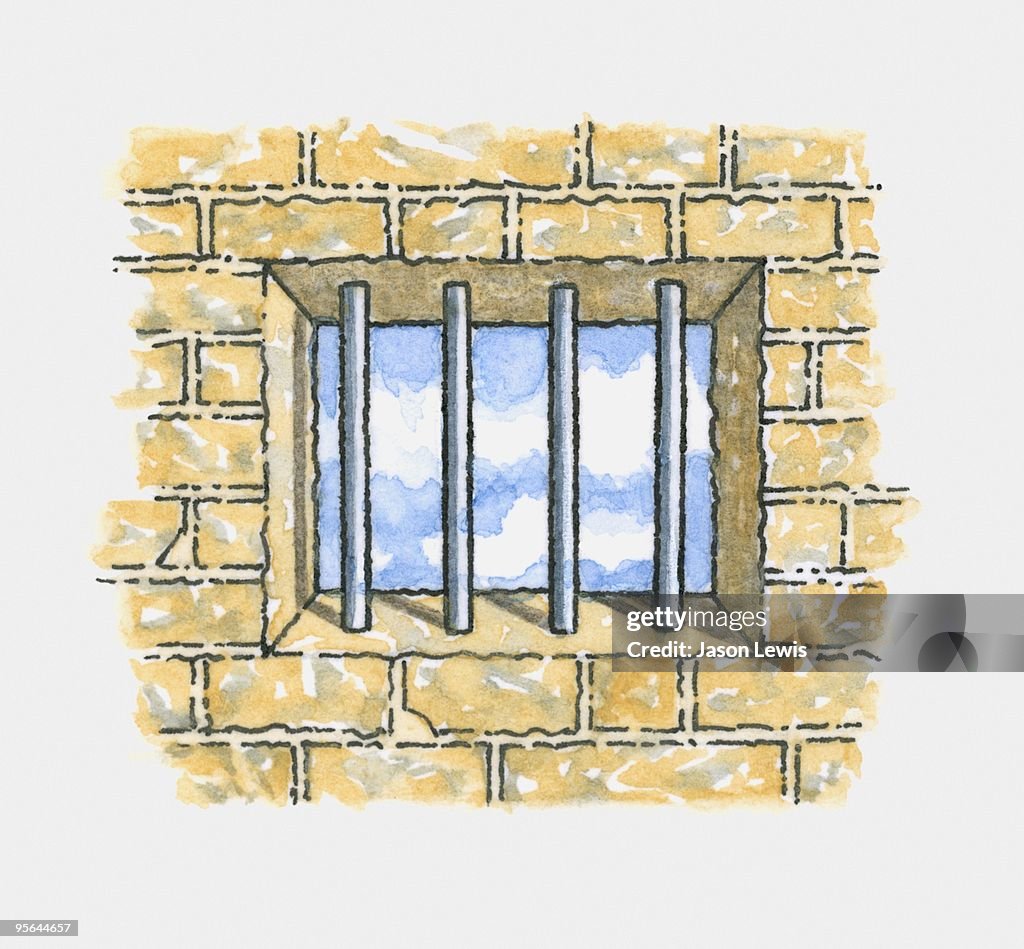 Illustration of barred prison window