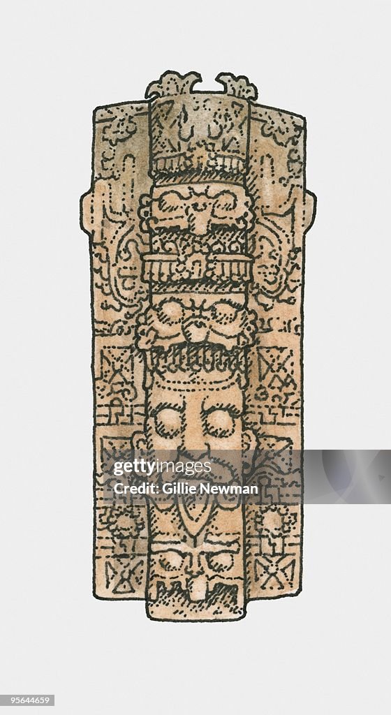 Illustration of Mayan carved incense burner