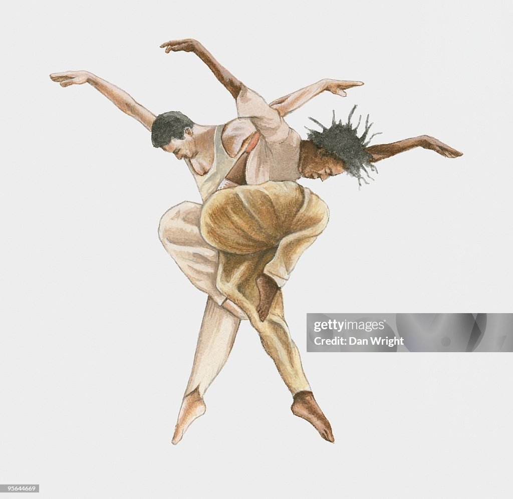 Illustration of two modern male ballet dancers