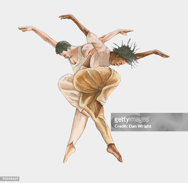 illustration of two modern male ballet dancers - dan wright stock illustrations