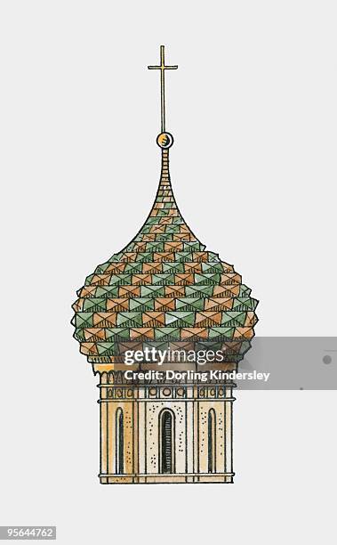 illustrations, cliparts, dessins animés et icônes de russia, moscow, cathedral of saint basil the blessed, ornate onion dome - orthodoxie russe