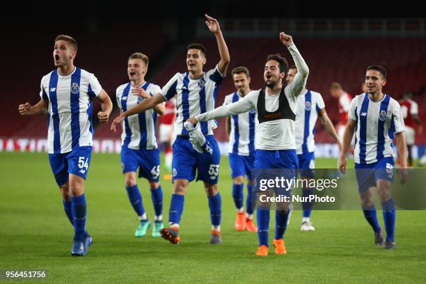 Porto FC players celebrate they win After Premier League International Cup Final match between Arsenal Under 23 against Porto FC at Emirates stadium,...